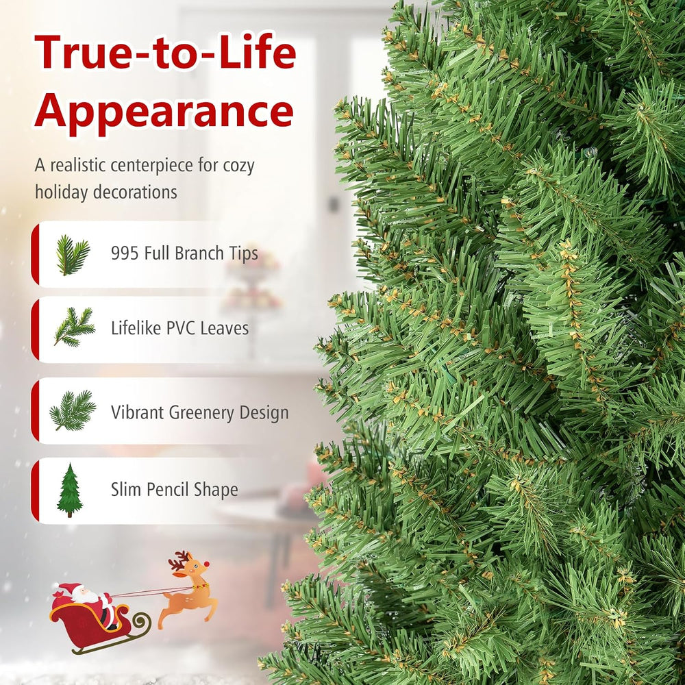 Goplus 7ft Pre-Lit Pencil Christmas Tree with 350 Warm White LED Lights