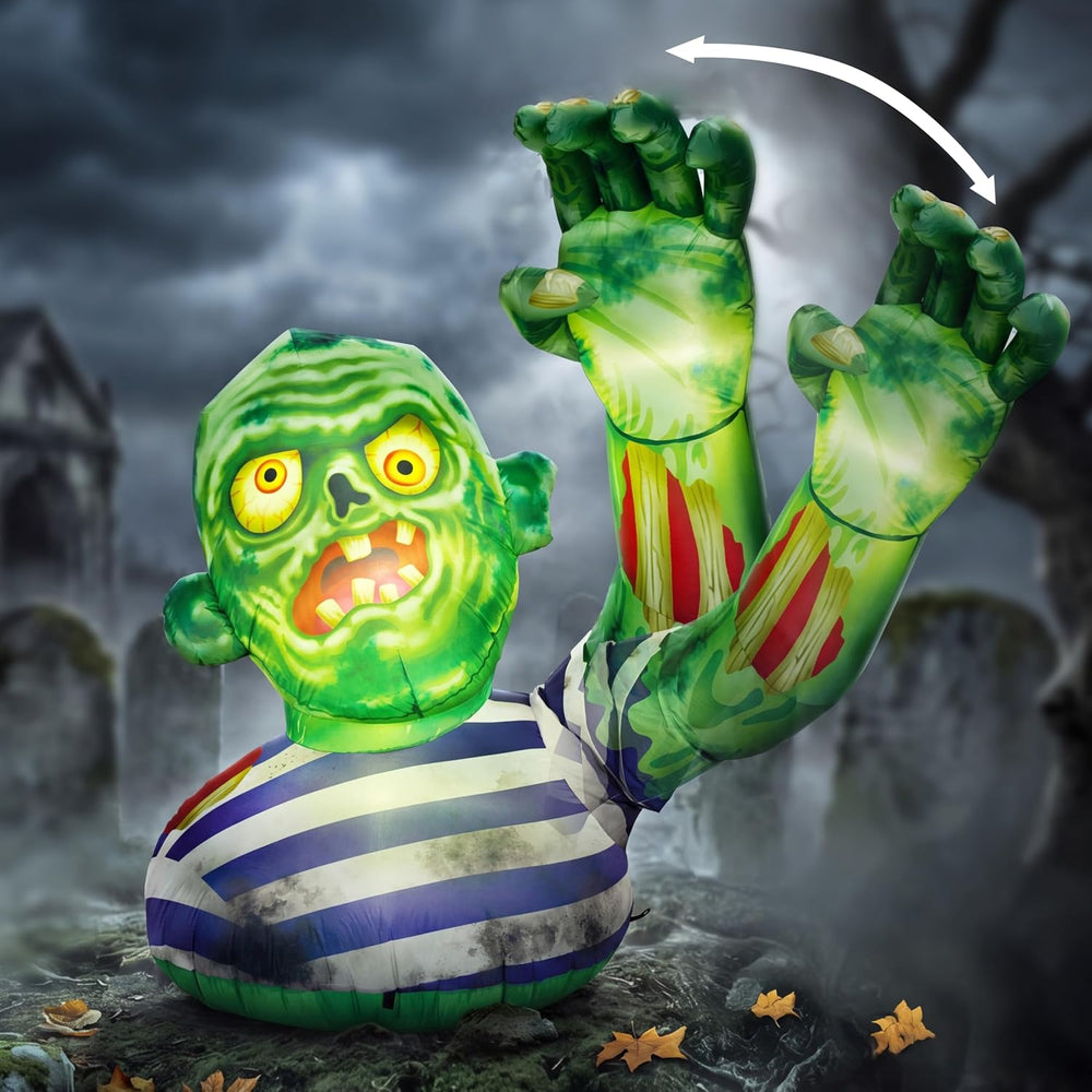 JOYIN 5.5FT Halloween Inflatable Zombie Decoration with Waving Raised Hand &a...