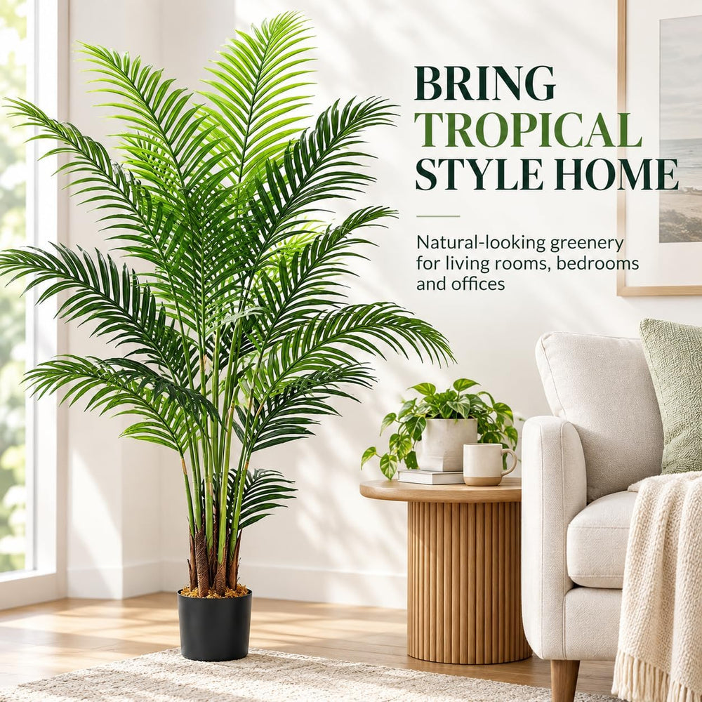6ft Artificial Areca Palm Trees, 2 Pack, 19-Trunk Faux Plants