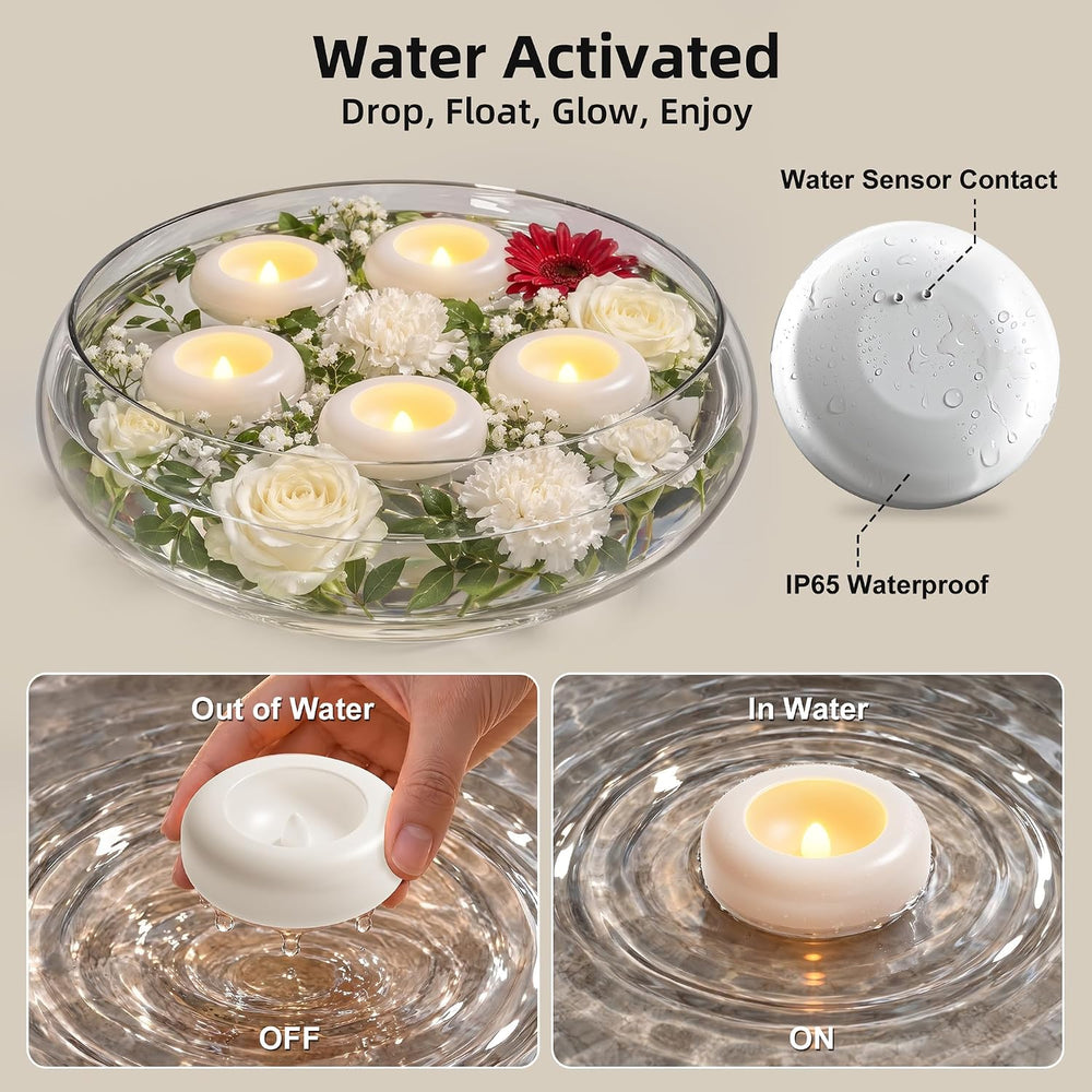 Rechargeable Flameless Floating Candles, 12 Pack Water Activated Tea Lights