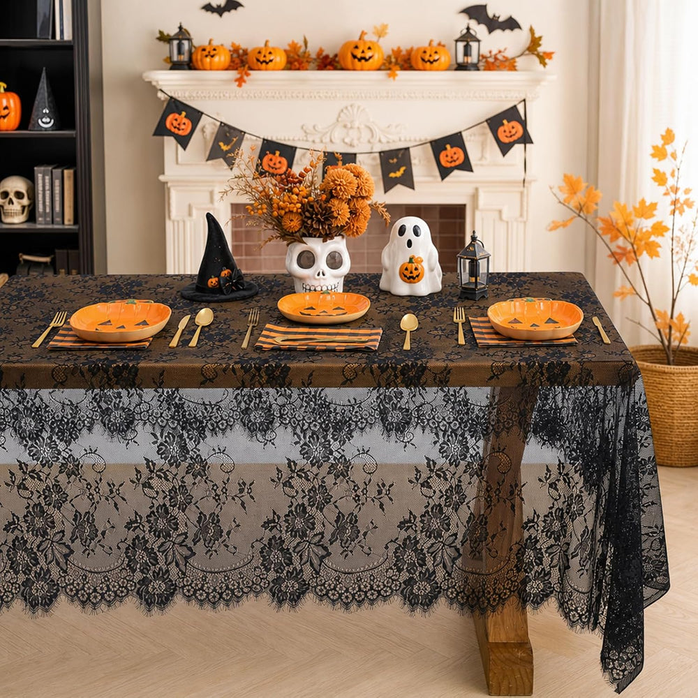 5 Pieces Black Lace Tablecloth 60x120 Inches Rectangle Boho Wedding Decor