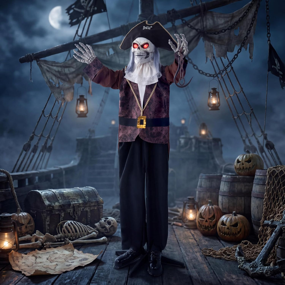 JOYIN Halloween Animatronic Pirate Skeleton Decorations, Sound Activated Life...