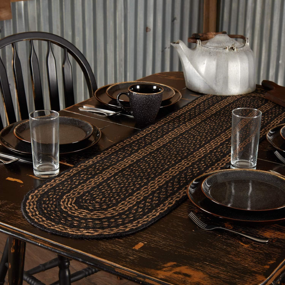 VHC Brands Farmhouse Primitive Jute Black Striped Oval Table Runner Decor 13&...