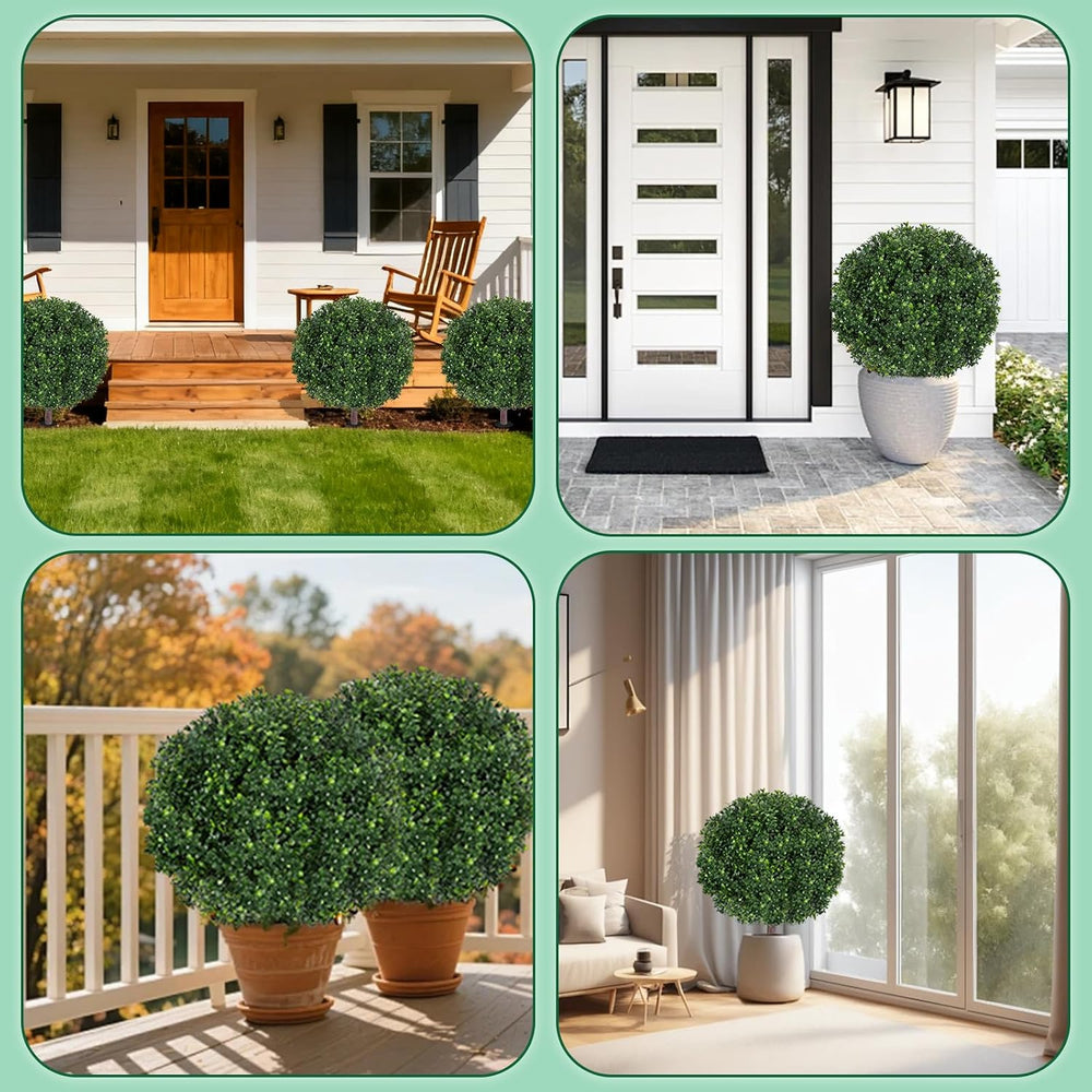 27.5" Artificial Boxwood Topiary Ball Tree, Set of 2 Fake Bushes Shrubs ...