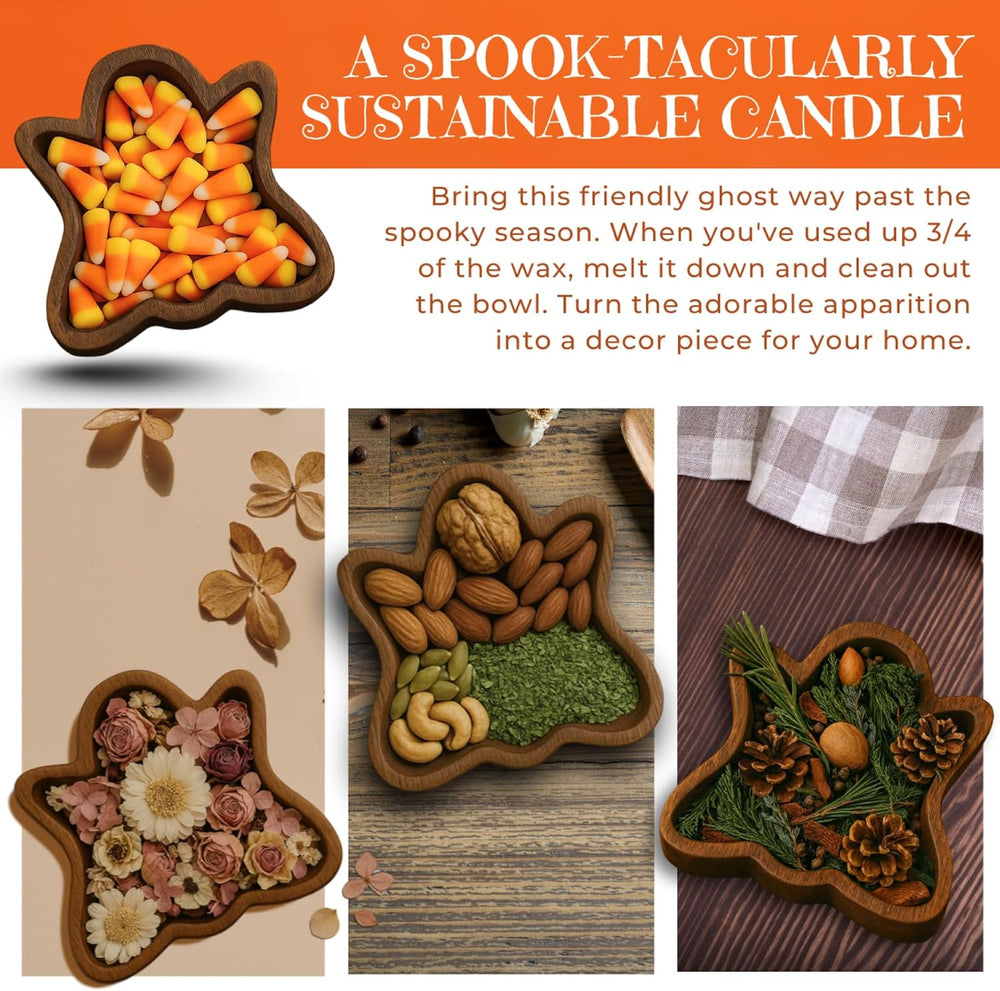 Dough Bowl Candle Co. Ghost Candles - 7x7x2in Halloween Candles, Wooden Fall ...