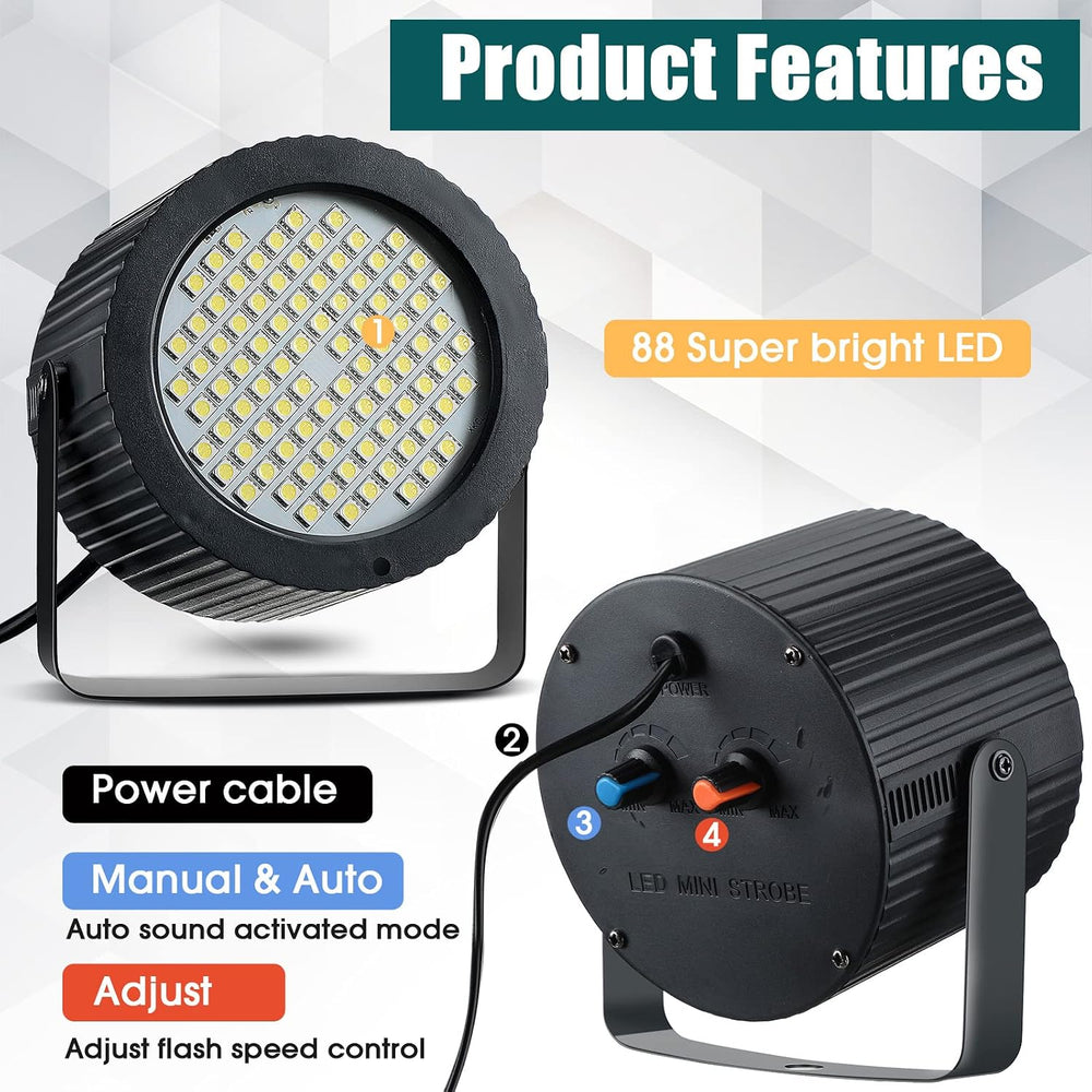 Funtery 4 Pcs Strobe Lights 88 LEDs Sound Activated Stage DJ,White