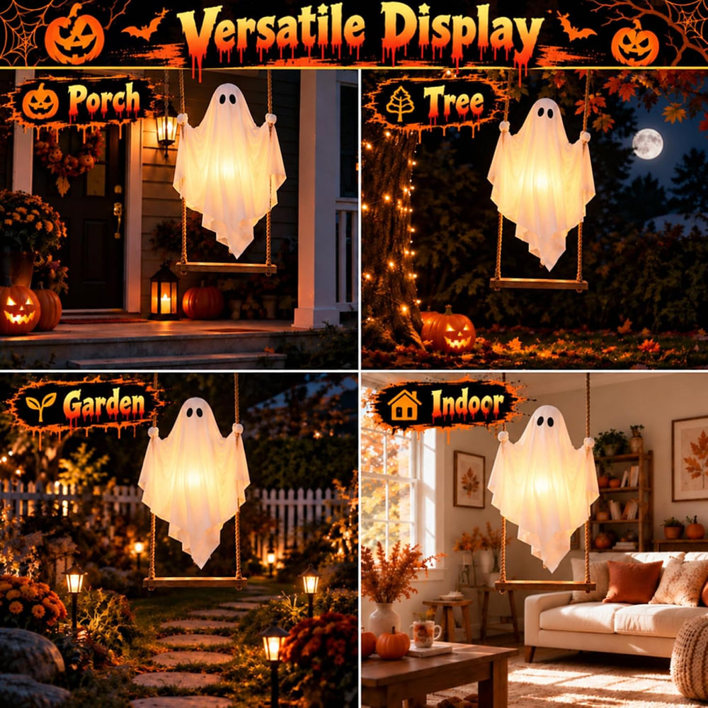 5FT Swinging Ghost Halloween Outdoor Decor with LED Lights Timer