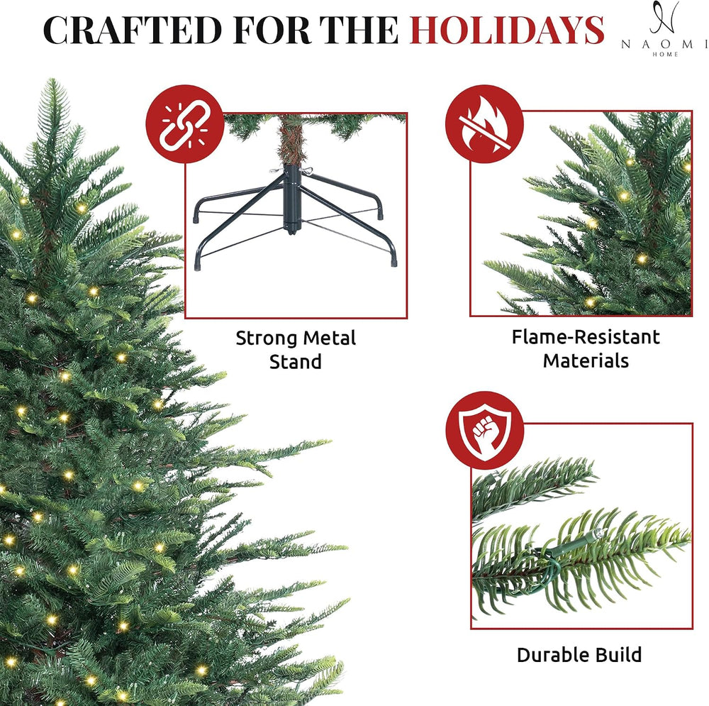 Naomi Home 7.5 ft Nordic Pre-Lit Christmas Tree, 700 Warm Lights