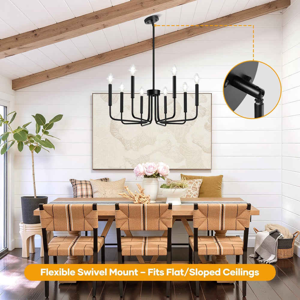 Black 8-Light Chandelier, Farmhouse Chandelier for Dining Room Lighting Fixtu...