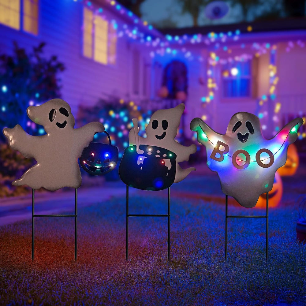 Solar Powered Halloween Yard Stakes, 3 Pack 24" Metal Outdoor Decor with...