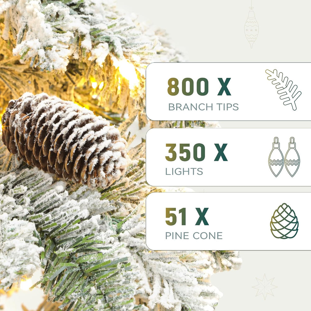 YITAHOME 7.5ft Prelit Flocked Drooping Pencil Christmas Tree with Pine Cone