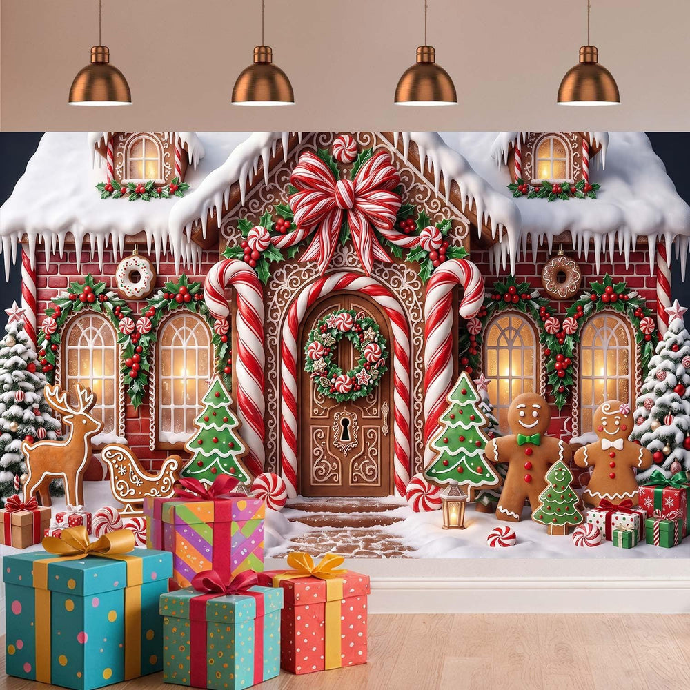 Christmas Gingerbread House Backdrop Banner Xmas Party Decor