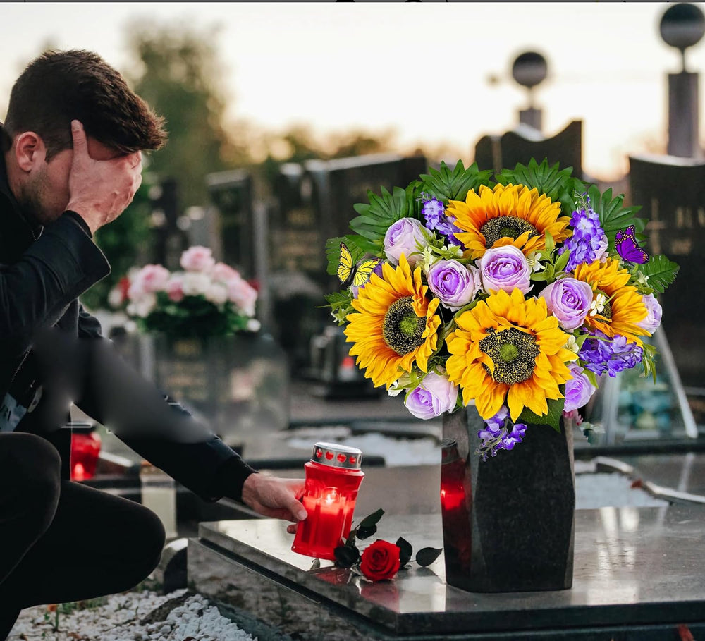 MUVIC Artificial Cemetery Flowers - Memorial Flowers - Outdoor Grave Flower D...