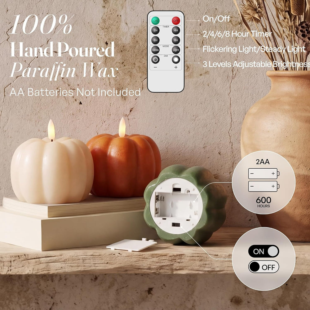 Fall Decor, Fall Decorations for Home, Flameless Pumpkin Candles, Set of 3
