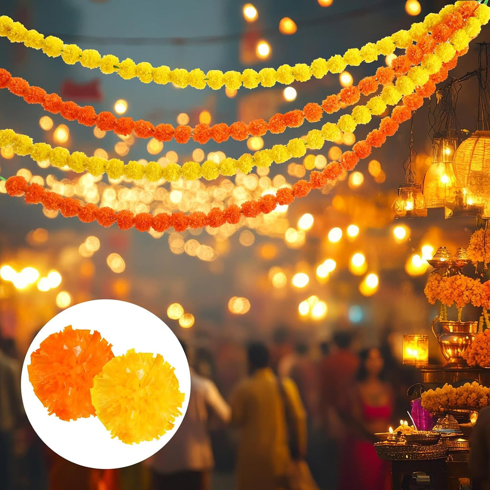 15 Pack Yellow,Orange 5ft Marigold Garland for Diwali Indian Wedding