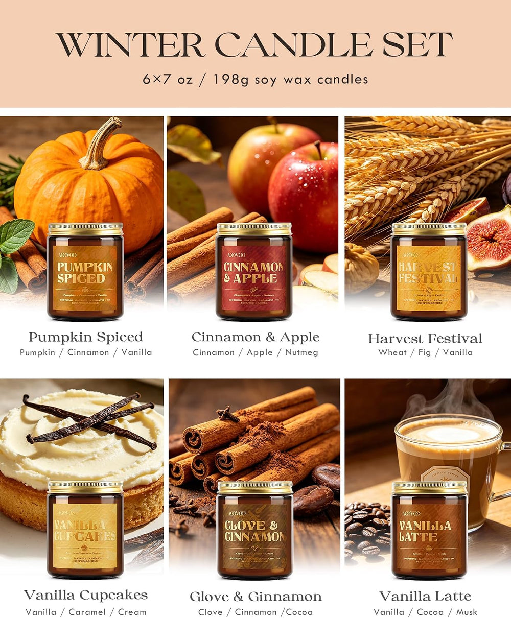 AOOVOO 6 Pack Fall Candles Set - 42oz Autumn Candle Gift for Home Scented