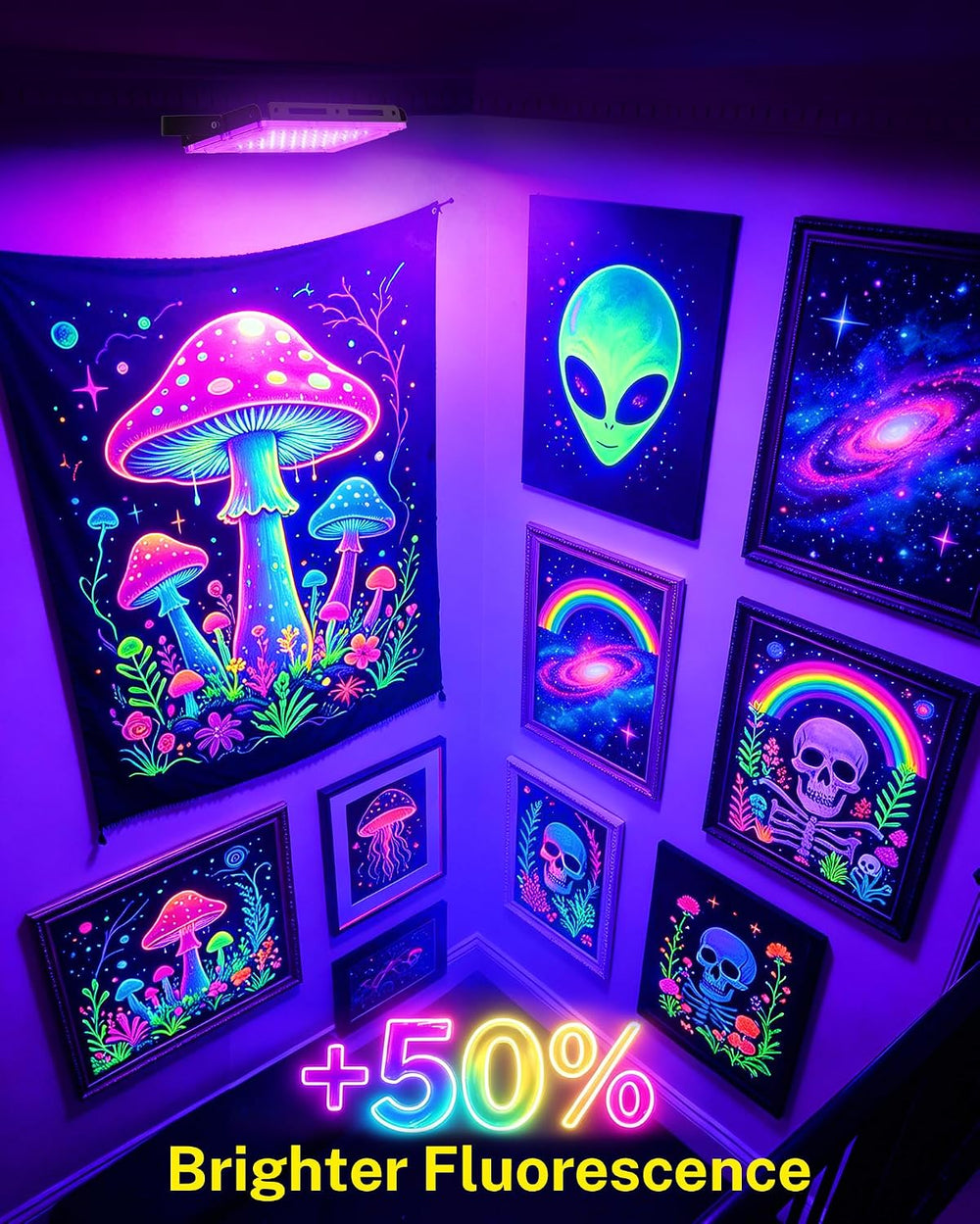 4 Pack 50W Black Light IP66 with Switch+6FT Cord for Halloween Glow Party