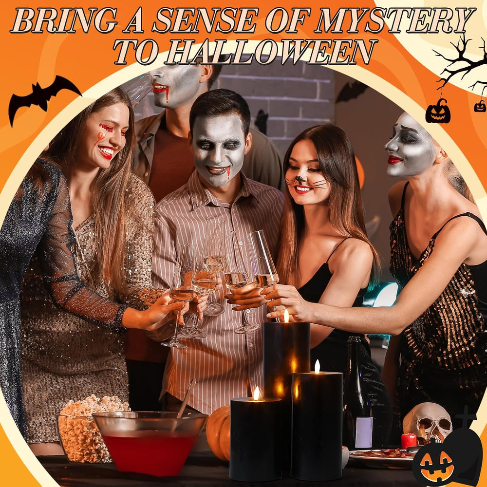3 Pcs 6/8/12" Halloween Black Flameless LED Candle Decor for Home