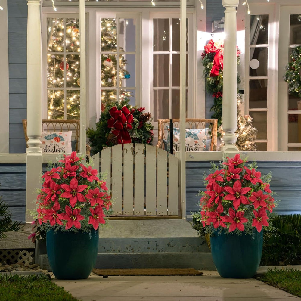 2 Packs 23.6" Poinsettia Flowers Artificial Trees for Outdoor