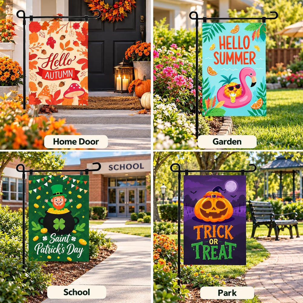 12 Double Sided Seasonal Garden Flags 12x18in Yard Flags with Stand