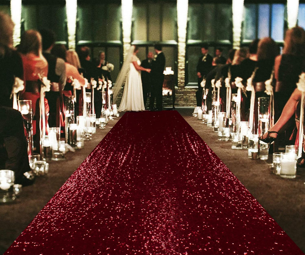 36" x15ft Burgundy Sequin Wedding Aisle Runner, Sparkling Decorative Car...