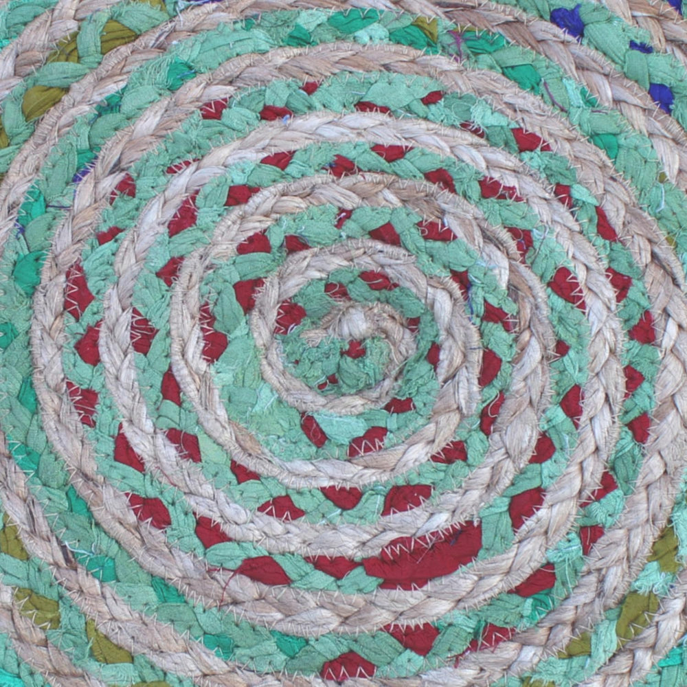SIMPLIHOME Margo 20" Wide Round Pouf in Multi-Green Jute and Cotton
