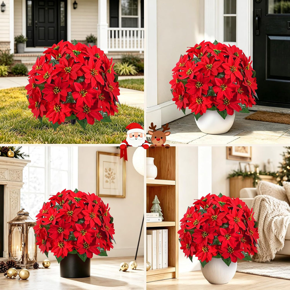 2 PCS Christmas Outdoor Artificial Poinsettia Flower Topiary Trees