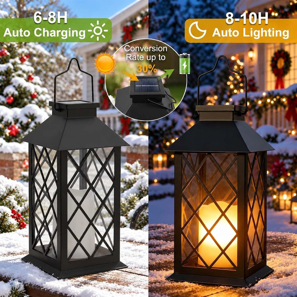 2 Pack 14'' Black Large Outdoor Solar Lanterns Outdoor Waterproof