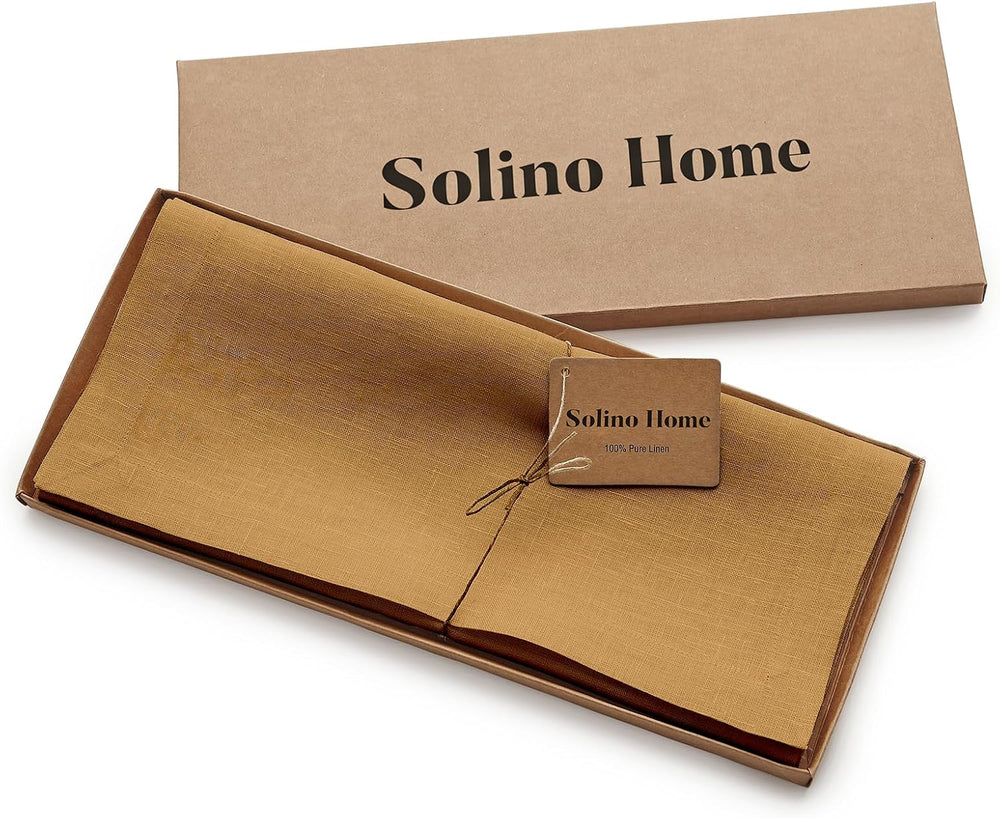 Solino Home 100% Pure Linen Table Runner Caramel, Fete 14 x 90 in