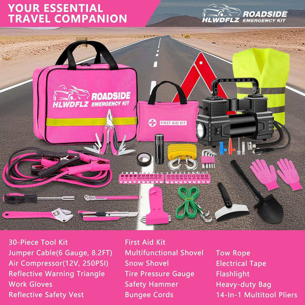 Car Emergency Kit with Portable Air Compressor - Roadside Assistance Emergenc...