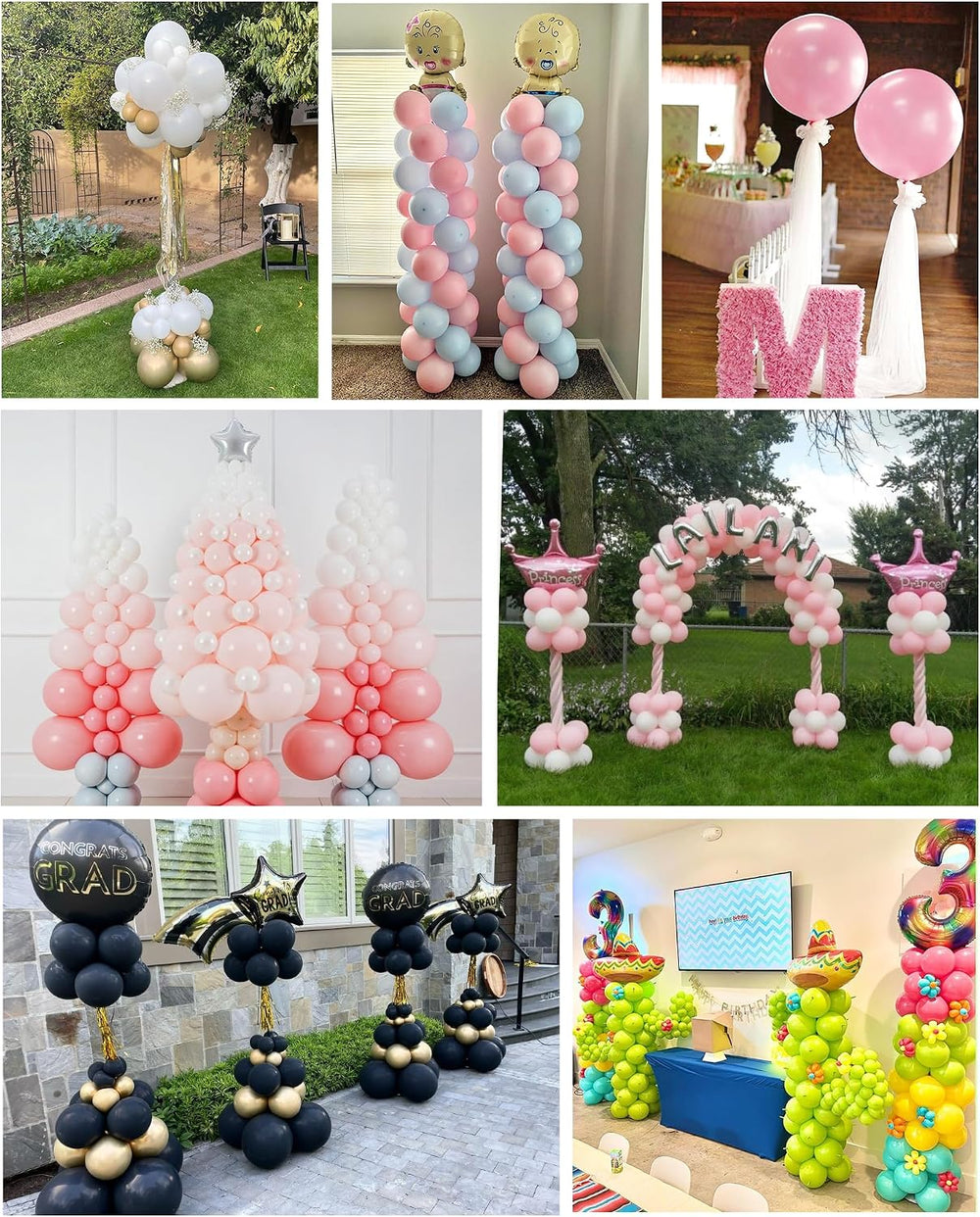 YALLOVE 4-Pack Adjustable Metal Balloon Column Stands with Ground Stakes