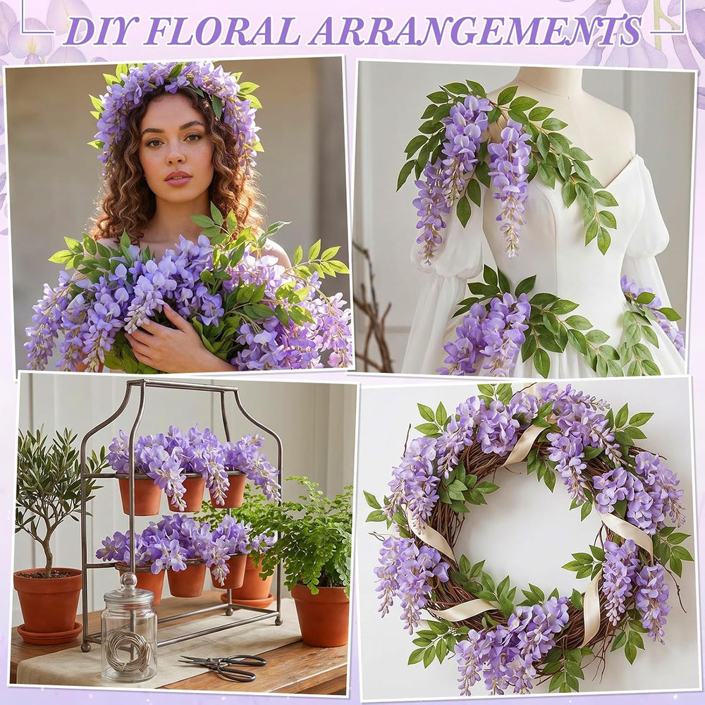 6 Pcs Artificial Wisteria Stems, Faux Florals Garland, Purple