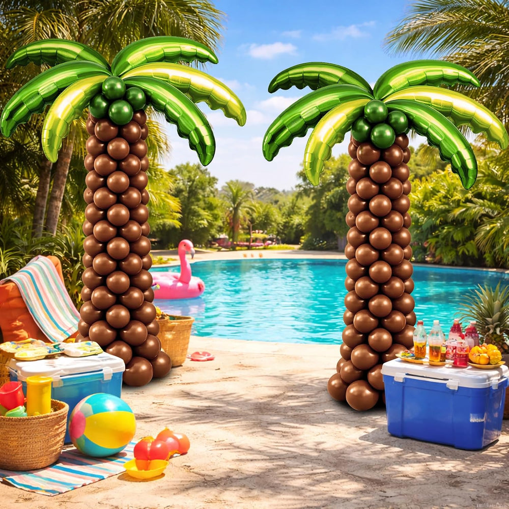 132 Pcs Palm Tree Balloon Column Stand Kit 6.5 Ft, 12 Pcs Green Palm Tree Lea...