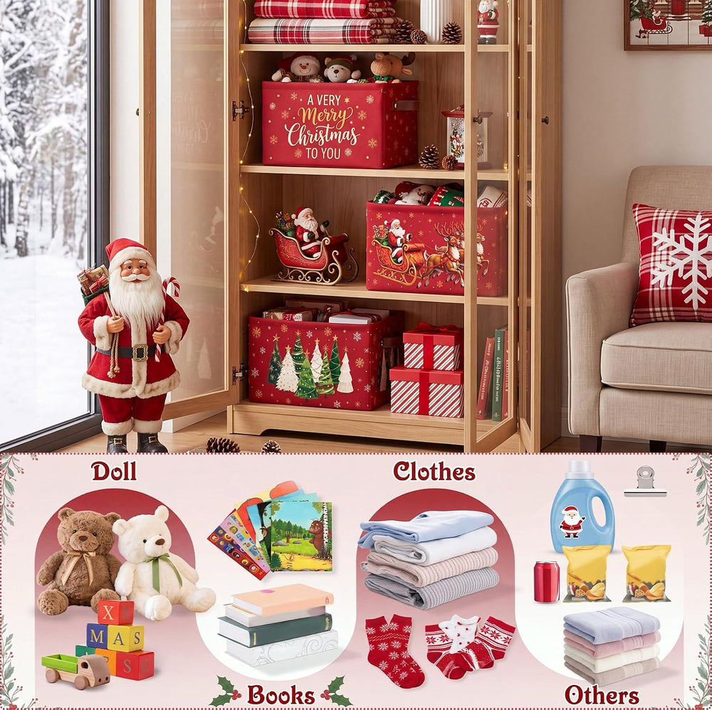 6 Pcs Christmas Storage Bins with Handles, Xmas Gift Baskets