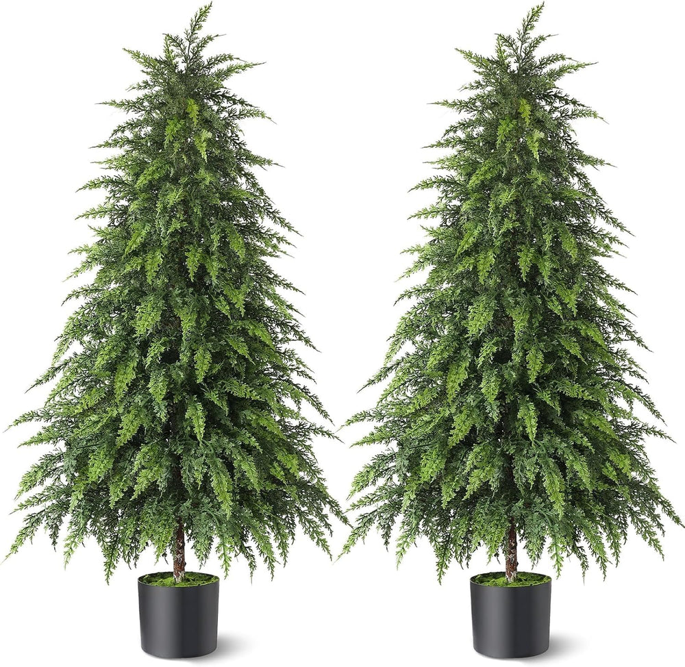 2Pcs 4FT Artificial Cedar Christmas Tree Fake Plant for Front Porch Decor