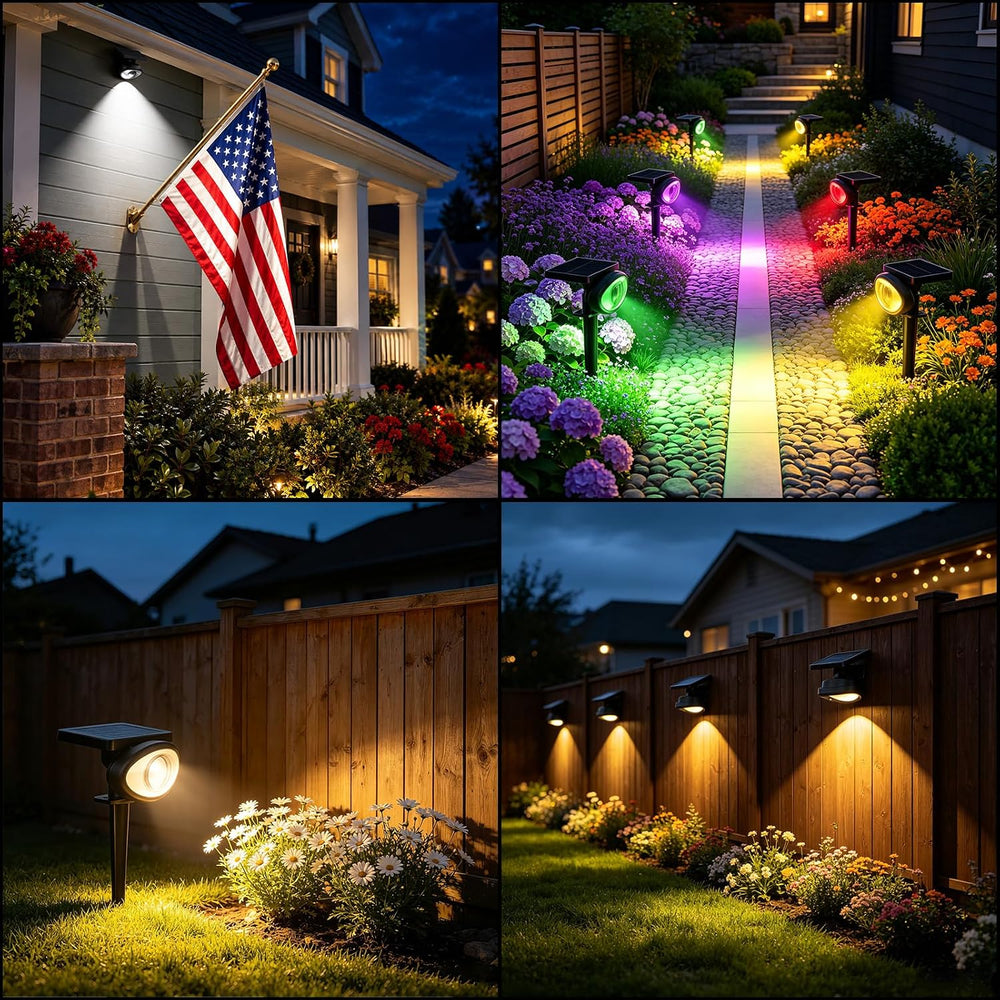 IP67 Solar Lights Outdoor Waterproof, 2CCT & RGB Landscape Lights, 4 Pack