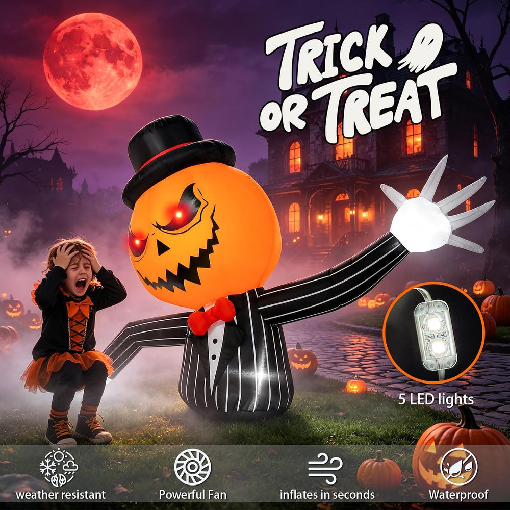 7.5FT Long Halloween Inflatable Pumpkin Ghost Outdoor Decorations, Giant Blow...
