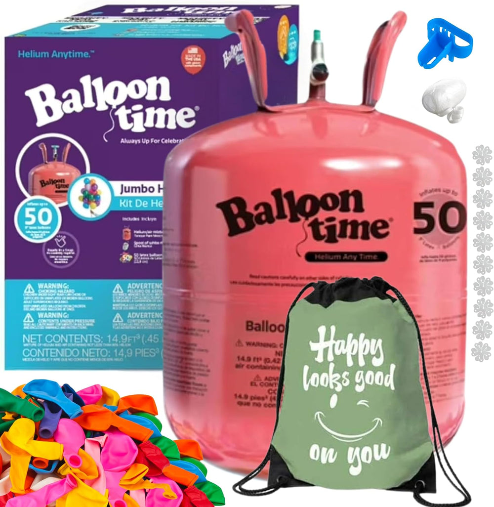 Balloon Time Disposable Helium Tank 14.9 cu.ft with 50 Latex Balloons