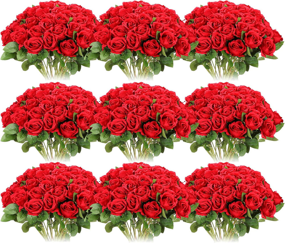 Jexine 100 Pcs Artificial Roses Flowers Bulk, Red