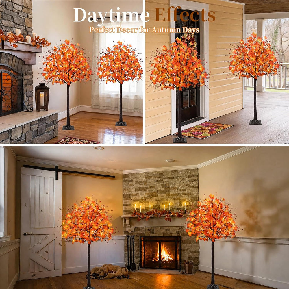 2 Pack 5FT Fall Trees with Lights Maple Tree 220LED-Remote Control&Timer