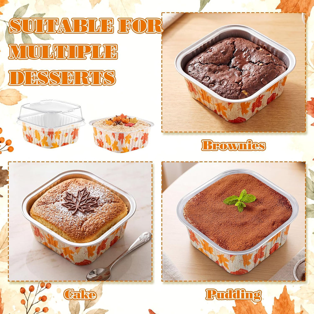 Potchen 100 Pack 5 oz Fall Mini Cake Pans with Lids, Pumpkin Maple Leaf