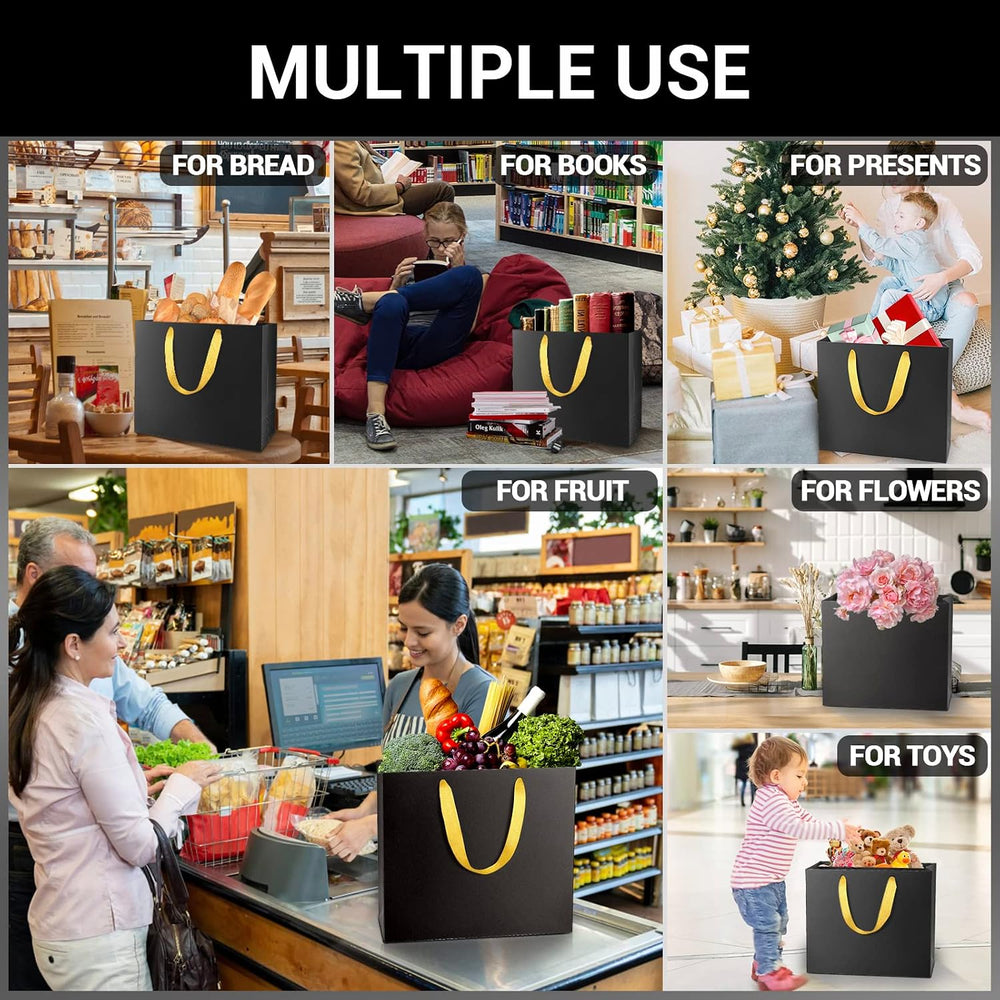 EUSOAR Large Black Golden Handles Shopping Bags, 25 Pack 12.5x4.5x11 inches G...