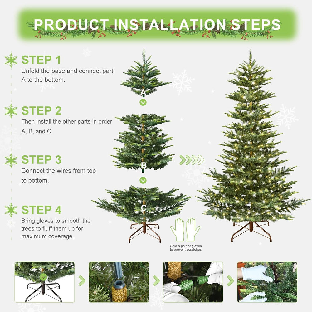 Liguanow 7ft Pre-lit Christmas Tree with LED Lights, Aspen Fir, Layered &...