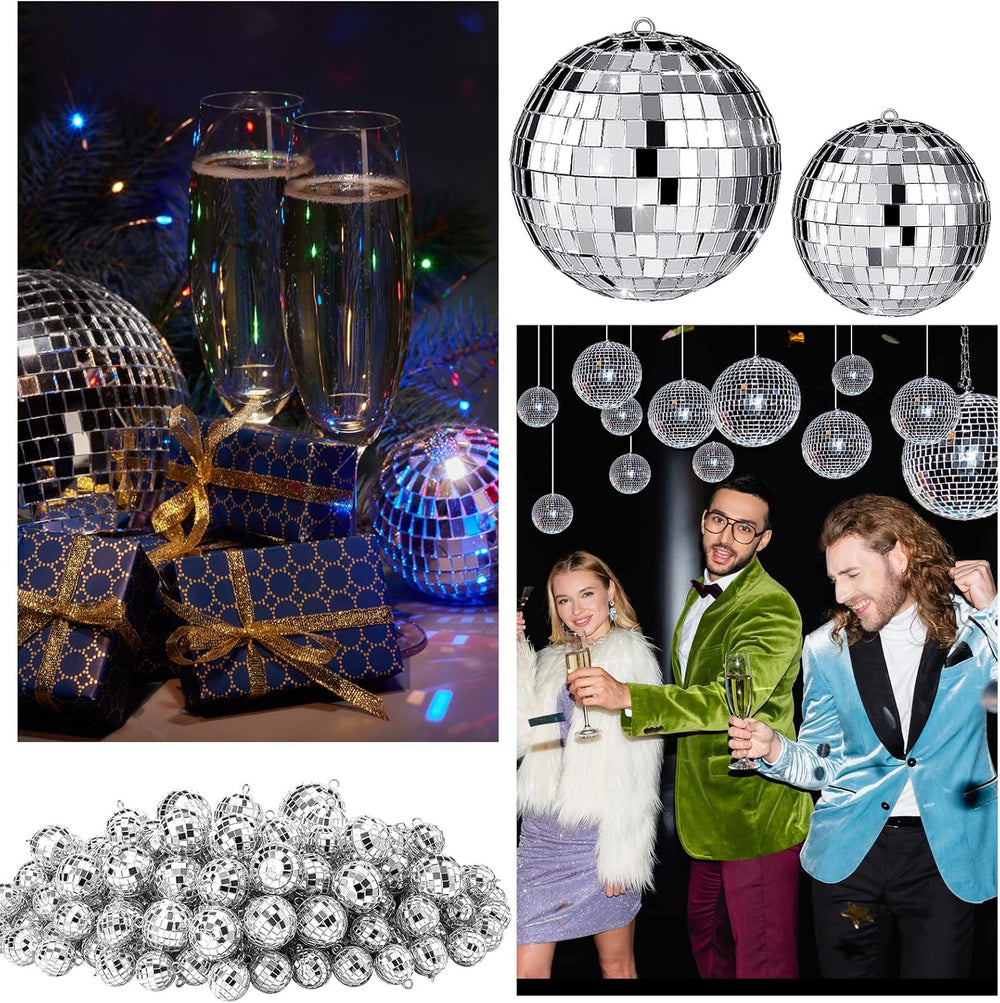 Funtery 100 Pcs Disco Balls Bulk Silver,1.2'', 2'', 3.2'&...
