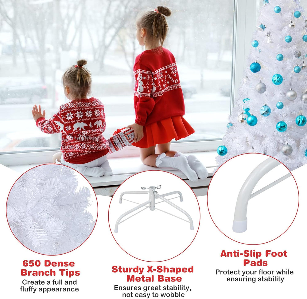 COSTWAY 6Ft-Artificial-PVC-Christmas-Tree-W-Stand-Holiday-Season, White