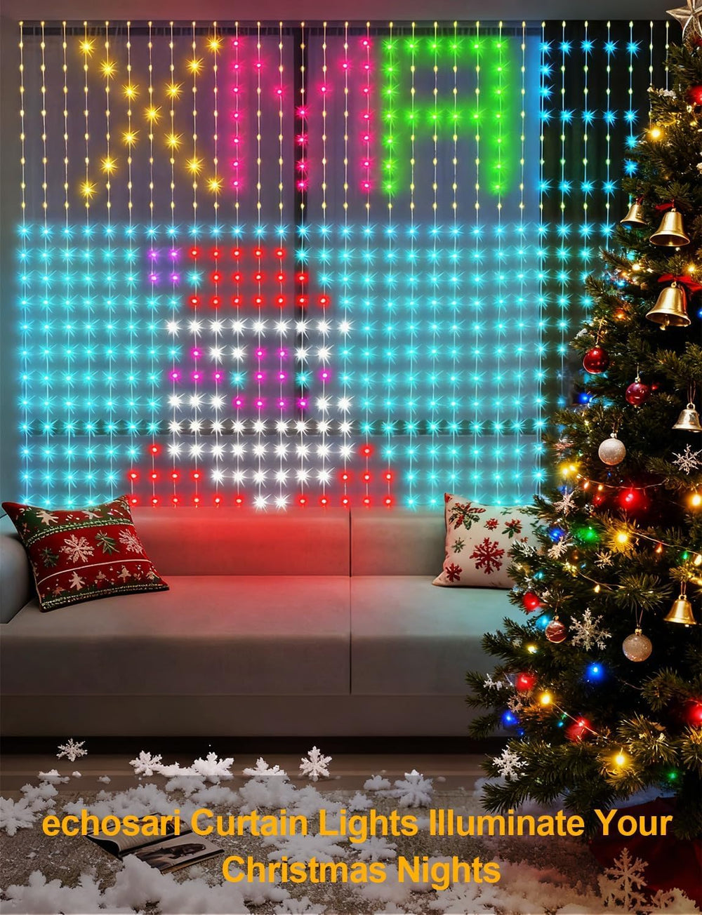 echosari 400 LED Smart Curtain Lights Plug in with App Programmable