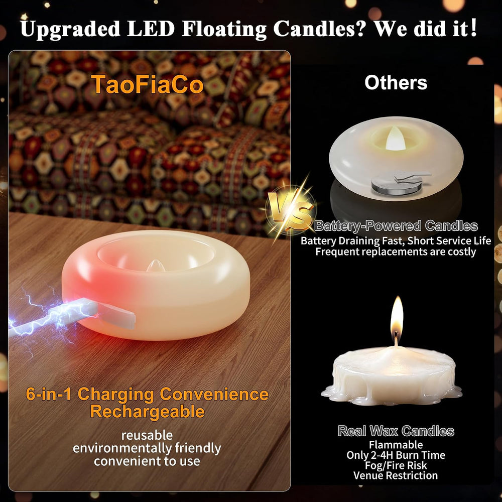 Rechargeable Flameless Floating Candles, Waterproof Tea lights, 12 Pack