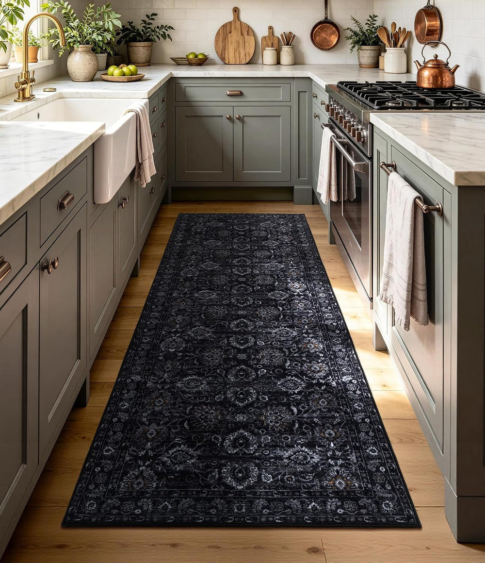Black 2.5x10 Rug Runners for Hallways Non Slip Washable Soft