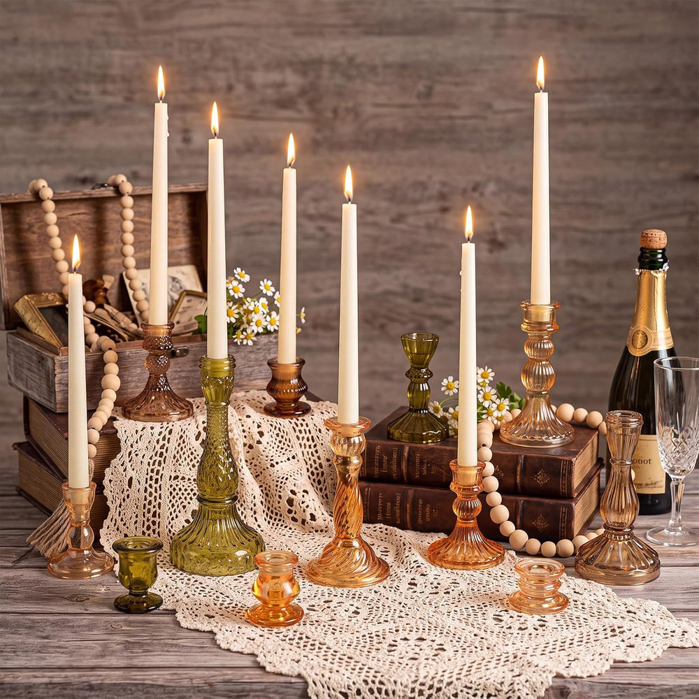 Mumufy 12 Pcs Thankgiving Glass Candle Holders Clear Amber 0.8 in