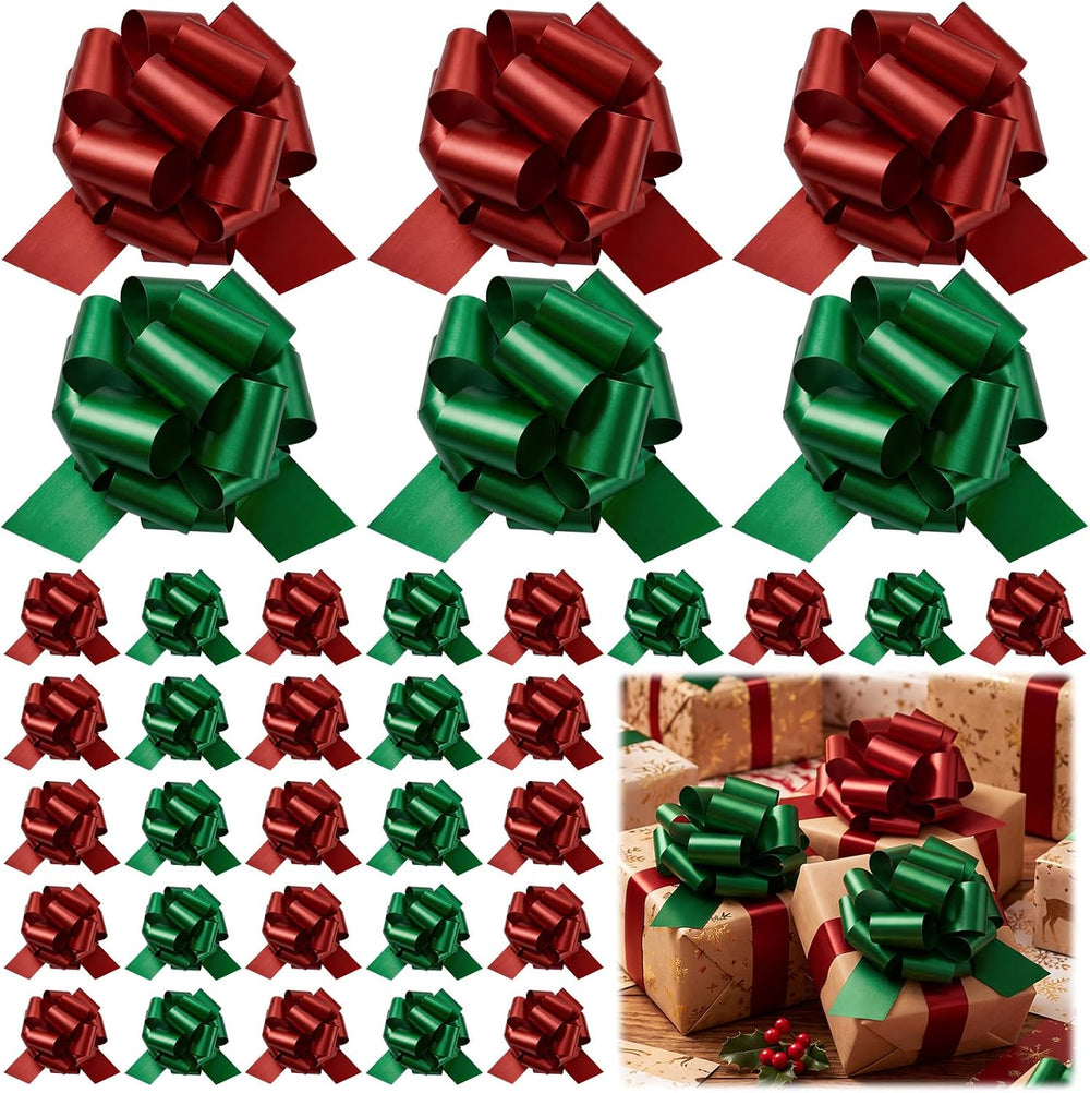 WILLBOND 100 Pcs 5 Inch Christmas Pull Bows Wrapping Gift Bows with Ribbon Pr...